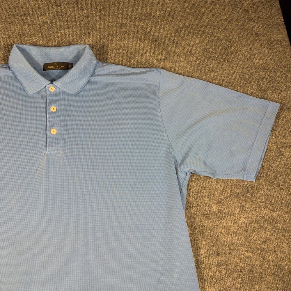 Bugatchi Uomo Mens XL Blue Micro Stripe Short Sleeve Polo Shirt Classic Fit